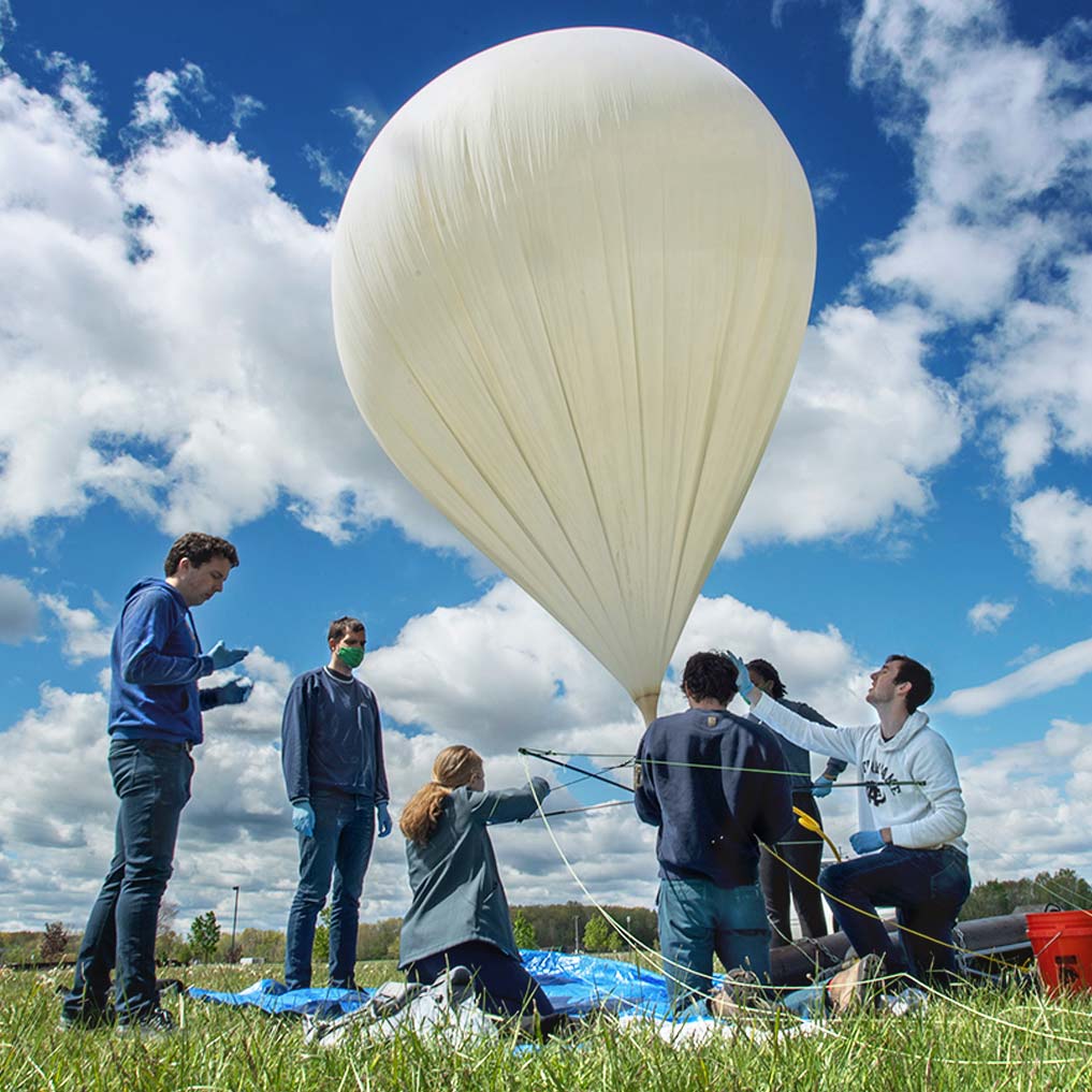 IrishSat students prepping the high-altitude balloon for launch.